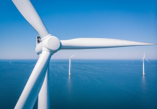 A close up image of a wind turbine